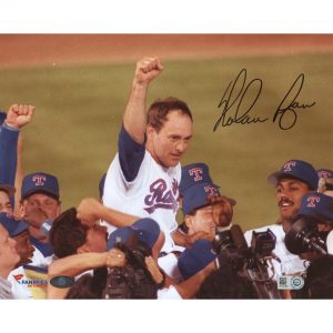 Nolan Ryan Texas Rangers Autographe No Hitter Celebration with Arm in Air Photograph