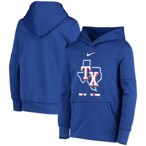 Nike Texas Rangers Youth Royal Fleece Performance Pullover Hoodie